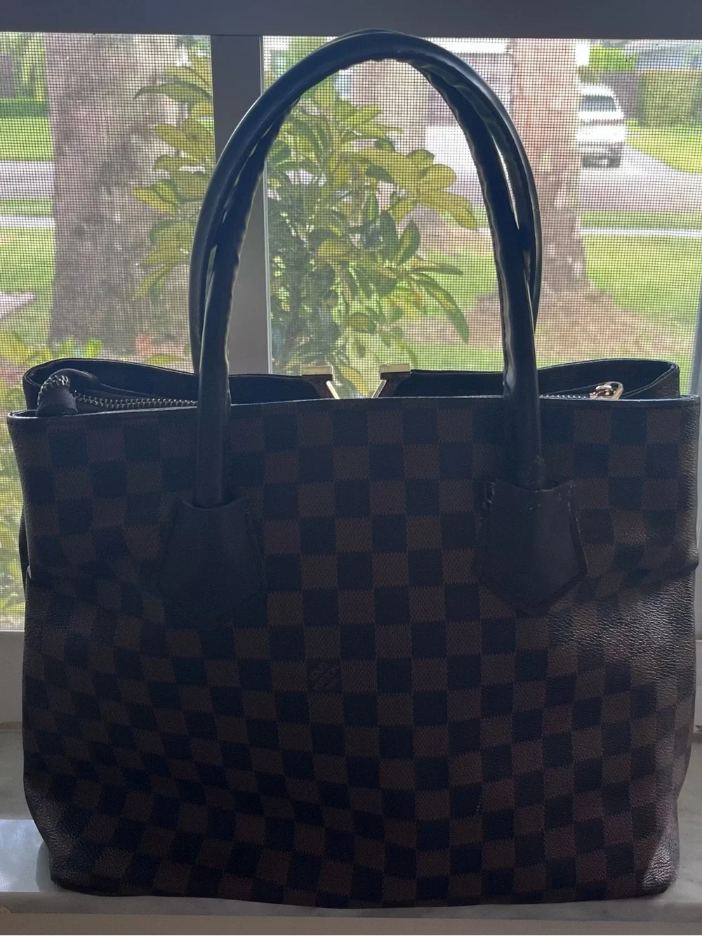 Designer-Inspired Women's Red Tote Bag with Gold Hardware